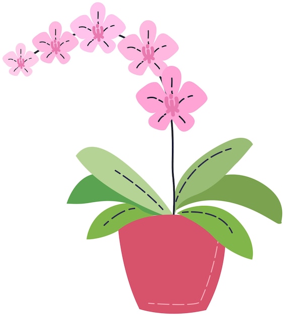 Plik wektorowy różowa roślina doniczkowa z zielonym liściem i różowym kwiatem pośrodku.