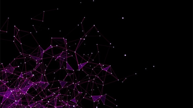 Różowe abstrakcyjne tło z liniami łączącymi kropki i trójkąty Technologiczne połączenie sieciowe Cyfrowa struktura cząstek Ilustracja wektorowa