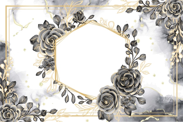 Plik wektorowy różowe czarne i złote tło akwarela kwiatowy rama z białą przestrzenią