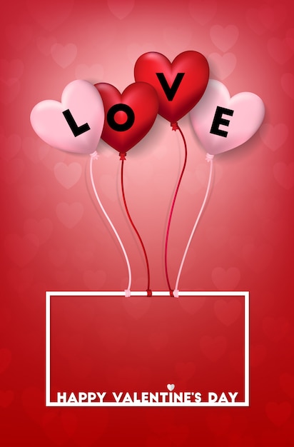 Różowe I Czerwone Serce Balon Kształt Z Miłością Słowa