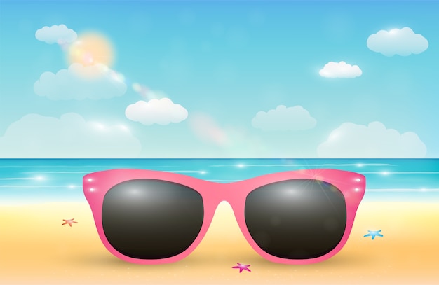 Różowe Okulary Przeciwsłoneczne Na Jasnej, Piaszczystej Plaży