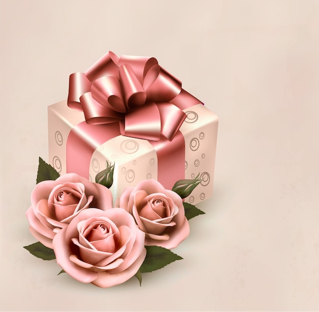 Plik wektorowy różowe róże i pudełko na białym tle na vintage róż