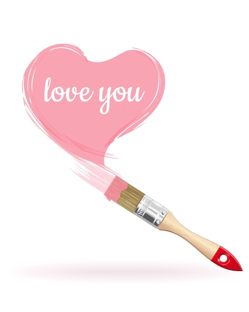 Różowe Serce Z Napisem - I Love You. Pędzlem Malowane Serce. Ilustracja