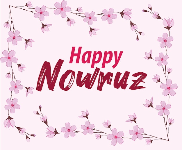 Plik wektorowy różowe tło z napisem happy nowruz czerwonymi literami.