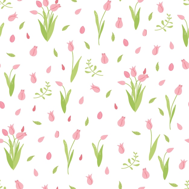 Różowe Tulipany Wzór ładny Niekończące Się Tekstury Na Wielkanoc I Wiosna Projekt Kartki Z życzeniami Tkaniny Ogłoszenia Plakaty Ręcznie Rysowane Różowy Wiosna Tło Wektor Ilustracja