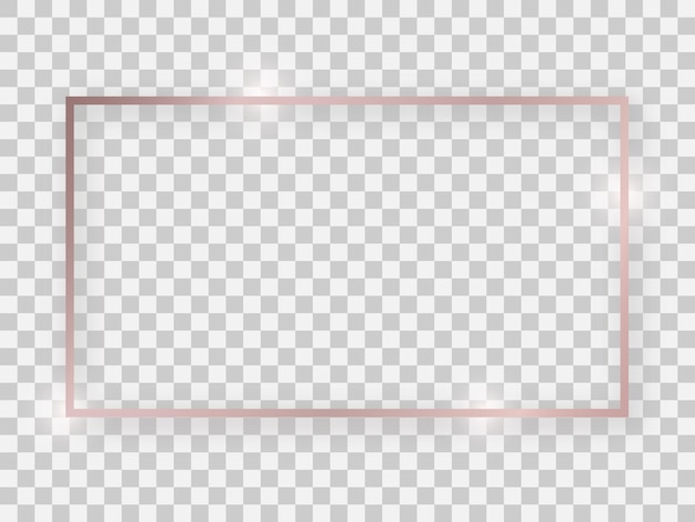 Różowe Złoto Błyszczące Prostokątne Ramki 16x9 Ze świecącymi Efektami I Cieniami Na Przezroczystym Tle. Ilustracja Wektorowa