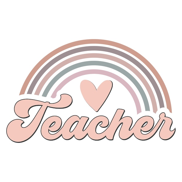 Plik wektorowy różowo-różowy znak z napisem „nauczyciel” z tęczą w tle.