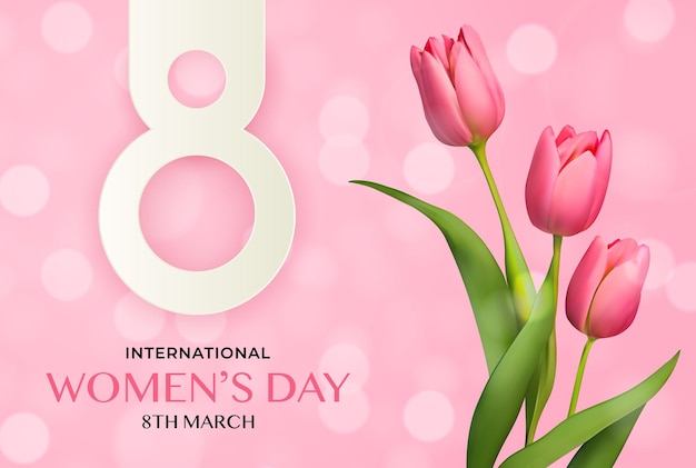 Różowy 8 marca kartkę z życzeniami z tulipanów kwiat wektor ilustracja Eps10