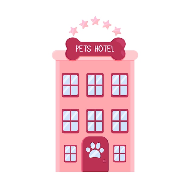 Różowy ładny Hotel Dla Zwierząt Domowych Sklep Zoologiczny Lub Koncepcja Hotelu Zwierzęta Usługi Opieki Płaskiej Ilustracji Wektorowych