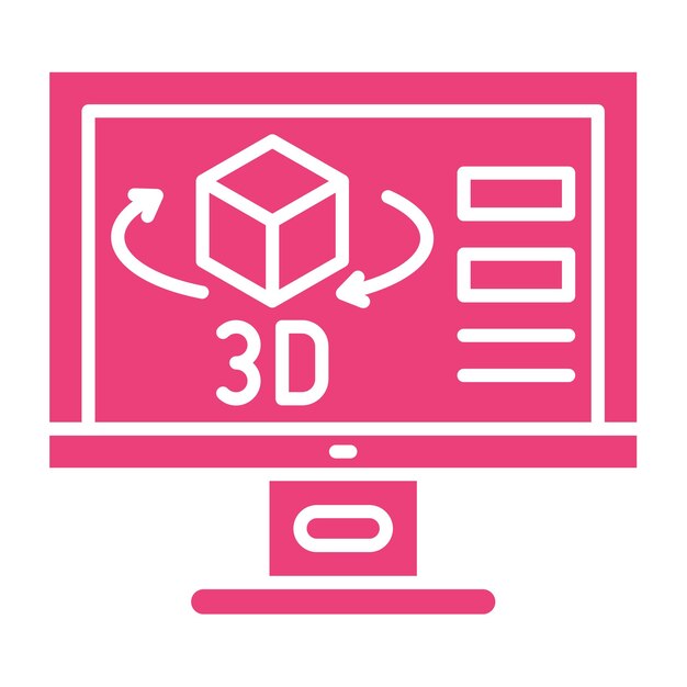 różowy monitor komputerowy z obrazami 3D na ekranie