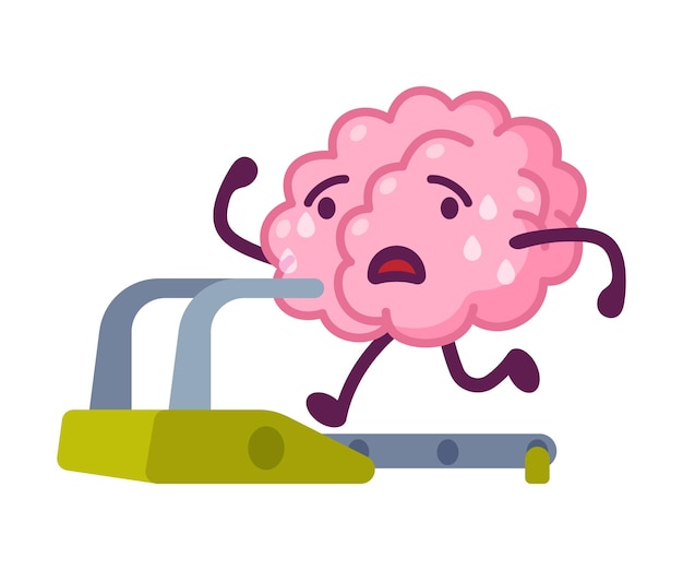 Różowy Mózg Biegający Na Bieżni Zabawny Ludzki Układ Nerwowy Narząd Wektor Postaci Z Kreskówek