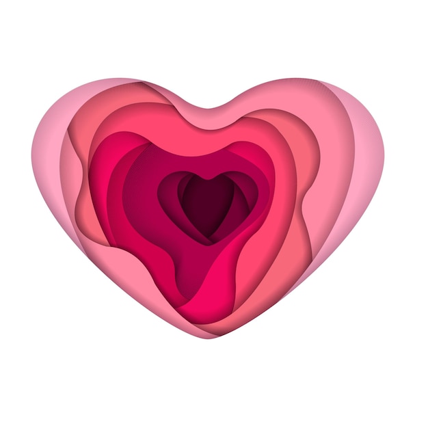 Różowy papier sztuka wektor kształt serca na białym tle