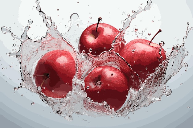 Plik wektorowy rozpryskiwania się wody na świeżych owocach red apple izolowanych na czerwonym tle wysokiej jakości wektor ilustrat