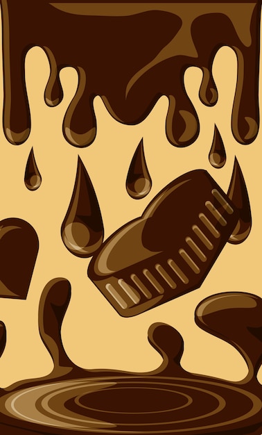 Plik wektorowy rozpuszczona czekolada i spadające czekoladowe serce na żółtym tle