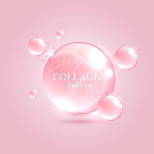 Plik wektorowy roztwór kolagenu i dna na różowym tle kompleks roztworu witaminowego z wzorem chemicznym z natury leczenie piękna odżywianie dbałość o skórę projekt medyczny i naukowy koncepcje projekt wektorowy