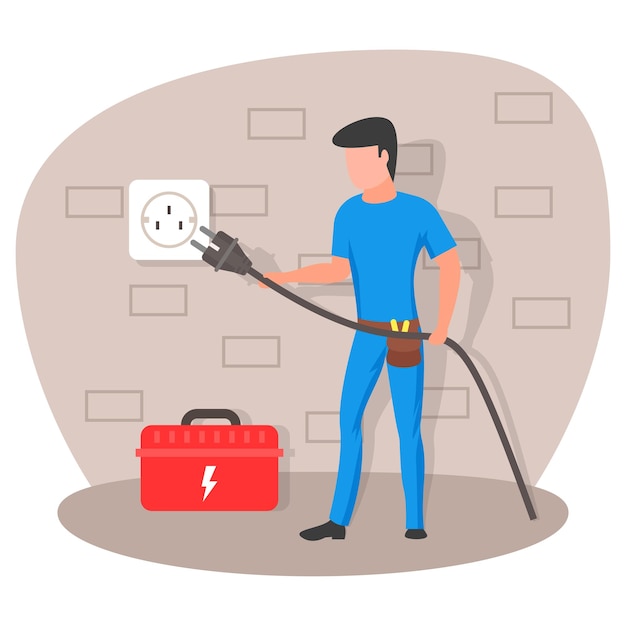 Rozwiązywanie problemów z koncepcją problemu elektrycznego domu, osoba trzymająca projekt ikona przewodu wtyczki wektor,