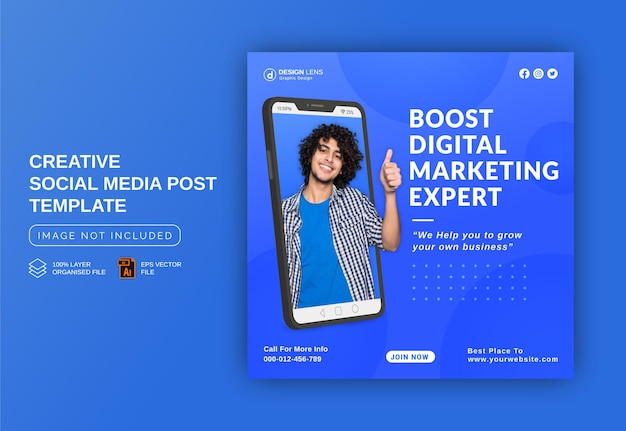 Rozwijaj Swój Biznes Dzięki Digital Marketing Expert Banner Na Instagramie Szablon Postu W Mediach Społecznościowych