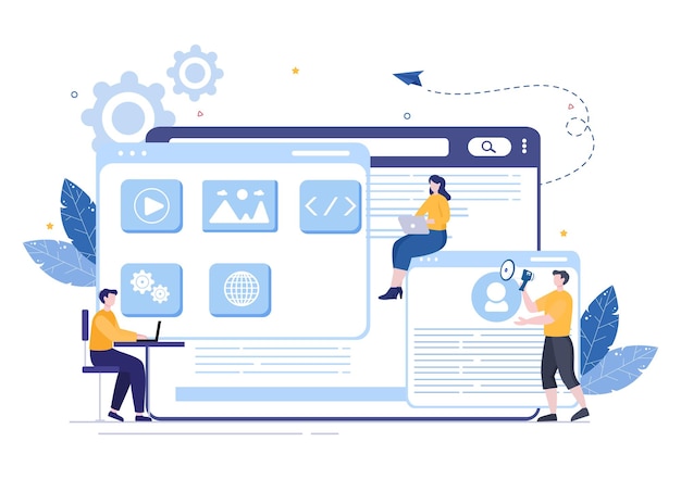 Rozwój oprogramowania i kod programowania na ilustracji wektorowych komputera dla technologii, zespołu inżynierów, kodowania, materiałów marketingowych, biznesu i prezentacji