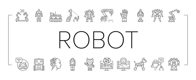 Rozwój robotów i ikony przemysłu ustawiają wektor