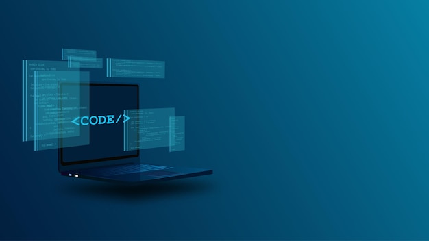 Rozwój Web Kodowanie Programowanie Analiza danych Laptop z futurystycznym interfejsem użytkownika