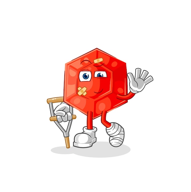 Ruby chory z kulejącym kijem kreskówka maskotka wektor
