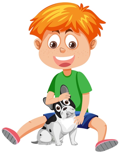 Plik wektorowy rudy chłopiec bawi się ze swoim psem