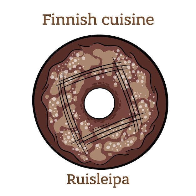 Ruisleipa Rye holebread to tradycyjny chleb z Finlandii Płaski bochenek mąki żytniej z otworem w środku Fińskie jedzenie Wektor izolowany