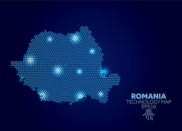 Rumunia Kropkowana Mapa Technologii Nowoczesna Koncepcja Komunikacji Danych