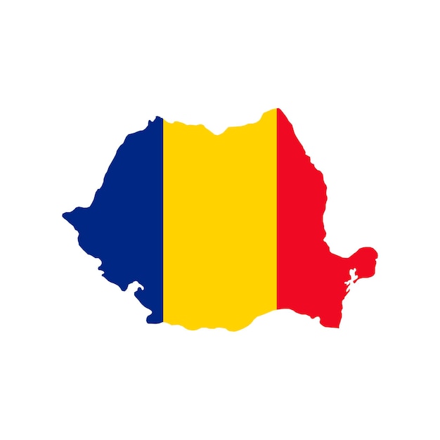 Rumunia mapa sylwetka z flagą na białym tle