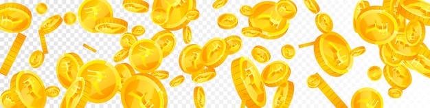 Rupia indyjska monet spada. Zapierające dech w piersiach rozrzucone monety INR. Pieniądze z Indii. Czarująca koncepcja jackpota, bogactwa lub sukcesu. Ilustracja wektorowa.