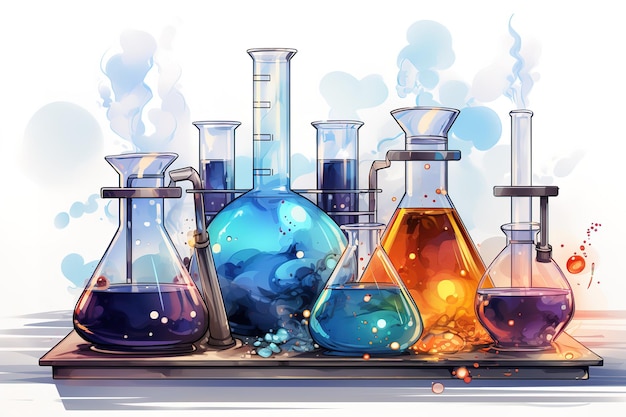 Plik wektorowy rury i kolby chemiczne laboratoryjne o różnym kształcie i kolorze ilustracja 3d