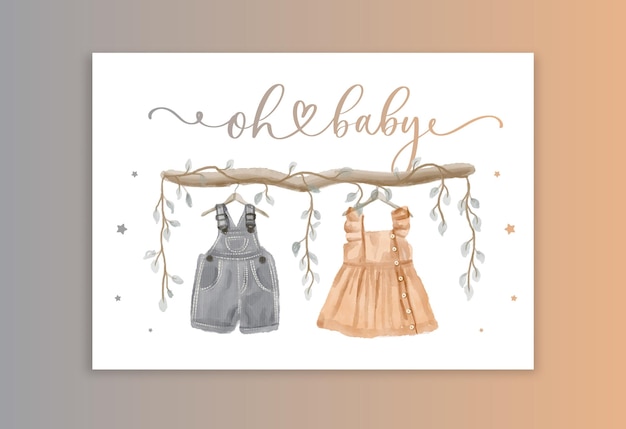 Rustic Dusty Floral Płeć zaproszenie na przyjęcie baby shower z akwarela słodkie ubrania dla dzieci