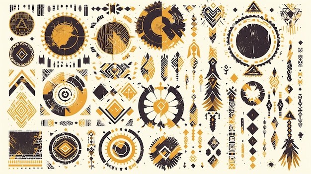 Plik wektorowy rustyczne błotniste lustra łączą kolekcję symboli plemiennych