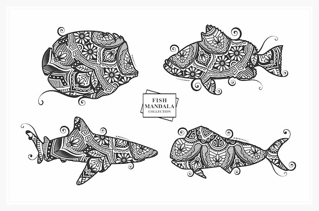 Ryba Mandala stylu Boho elementy ilustracji wektorowych