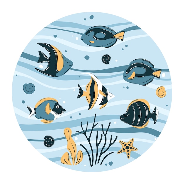 Ryby I Zwierzęta Morskie W Oceanie. Zestaw Obiektów życia Morskiego Dla Swojego Projektu.