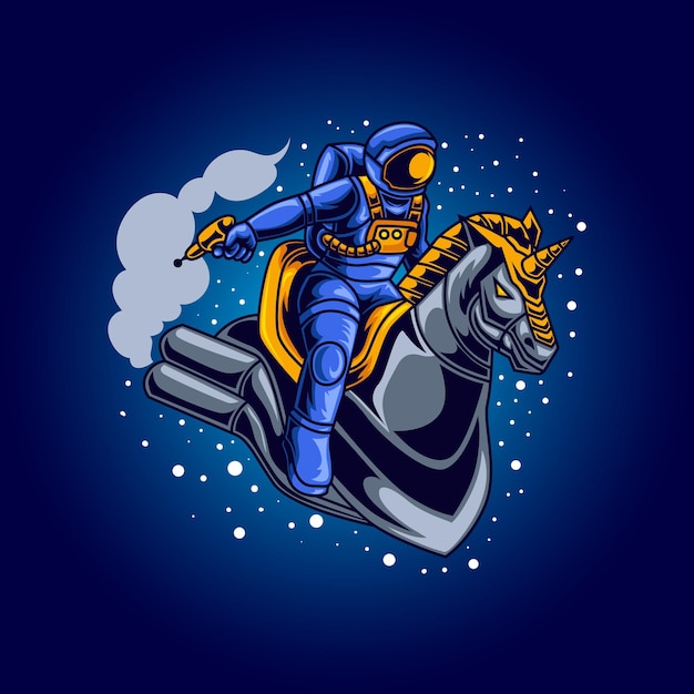 Rycerz Astronautów Trzymający Broń Na Ilustracji Konia
