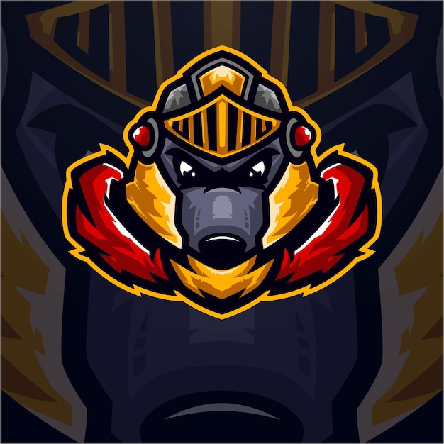 Rycerz Maskotki Logo Esport Ilustracja Wektor Premium