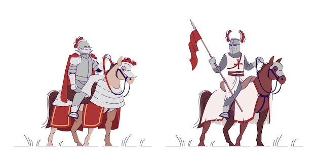 Rycerze Jeździeccy Zestaw Ilustracji Wektorowych Płaski