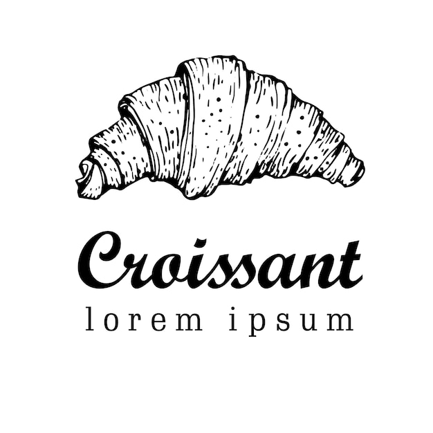 Rysowane Ilustracji Wektorowych Croissant. Styl Retro