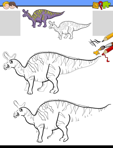 Plik wektorowy rysowanie i kolorowanie z dinozaurem lambeosaurus