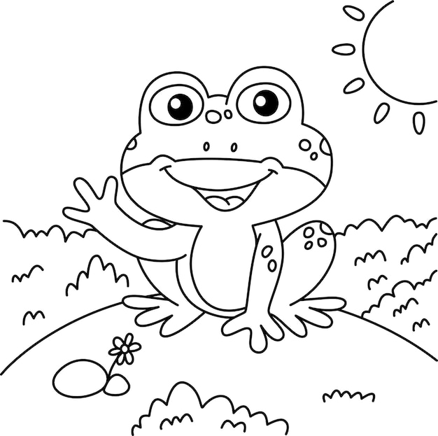 Rysowanie konturów żaby pozdrawiającej ręką