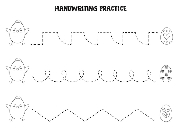 Rysowanie Linii Dla Dzieci Z Uroczymi Wielkanocnymi Kurczakami Praktyka Pisania Odręcznego