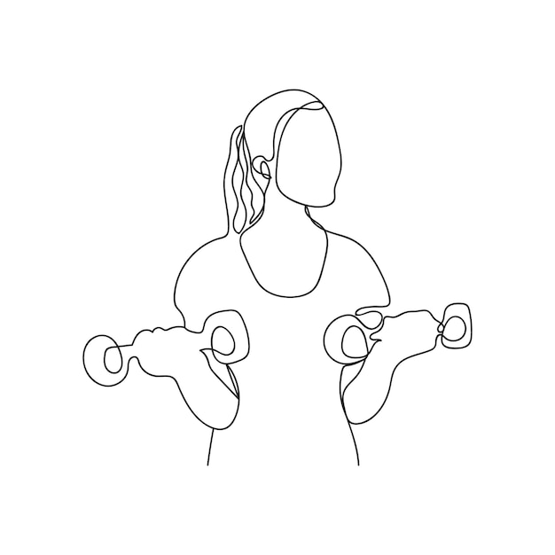 Rysowanie Linii Fitness Kobiet Dla Zdrowego Projektowania Na Białym Tle Ilustracji Wektorowych. Ikona Nowoczesne Zbiory. Koncepcja życia Ludzi.