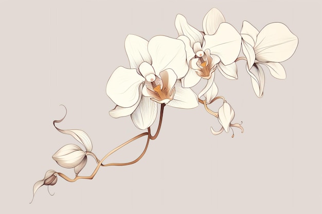 Rysunek Białej Orchidei Na Szarym Tle
