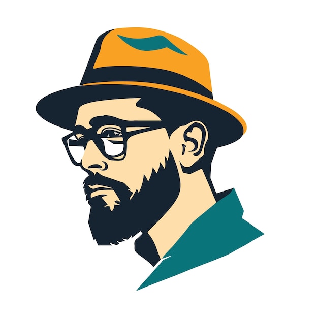 Rysunek człowieka noszącego okulary i kapelusz z zielonym logo