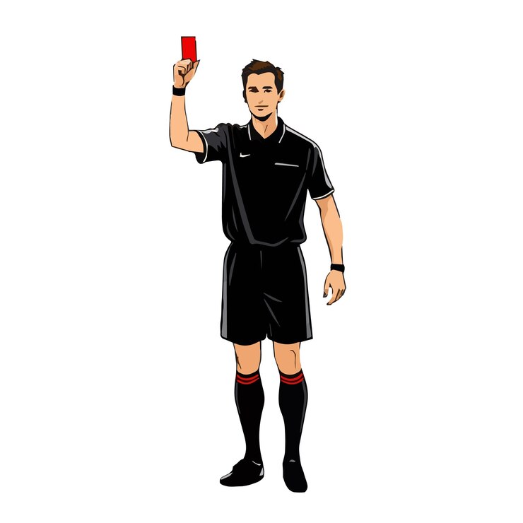 rysunek człowieka trzymającego czerwoną kartę z napisem "Referee"