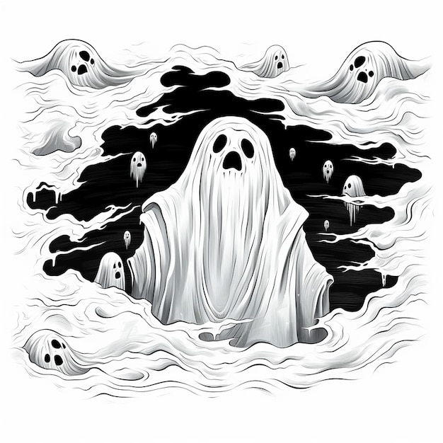 Plik wektorowy rysunek ducha w wodzie z czaszkami na nim