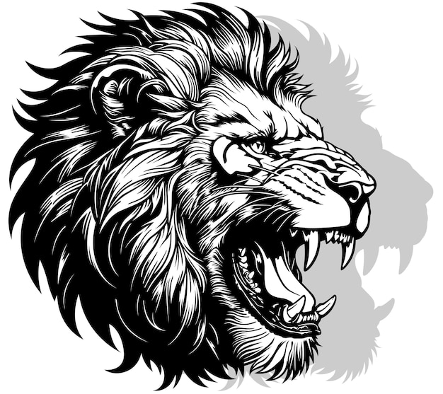 Plik wektorowy rysunek głowy lwa z otwartymi ustami
