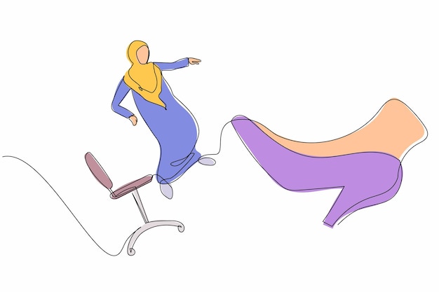 Rysunek Jednej Linii Nieszczęśliwej Arabskiej Bizneswoman Wyrzuconej Przez Wielką Stopę Z Krzesła Ilustracja
