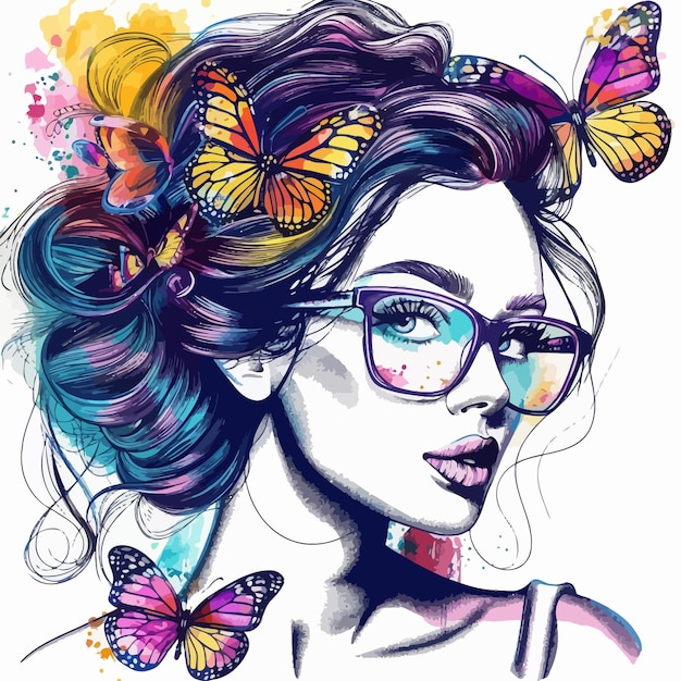 Plik wektorowy rysunek kobiety z motylami i motylami